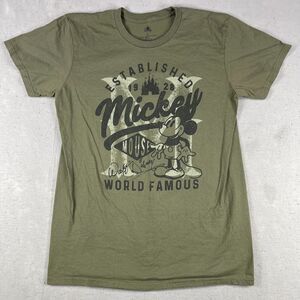 Disney Parks Mickey Mouse World Famous T-Shirt Men's Large Olive Green Cotton